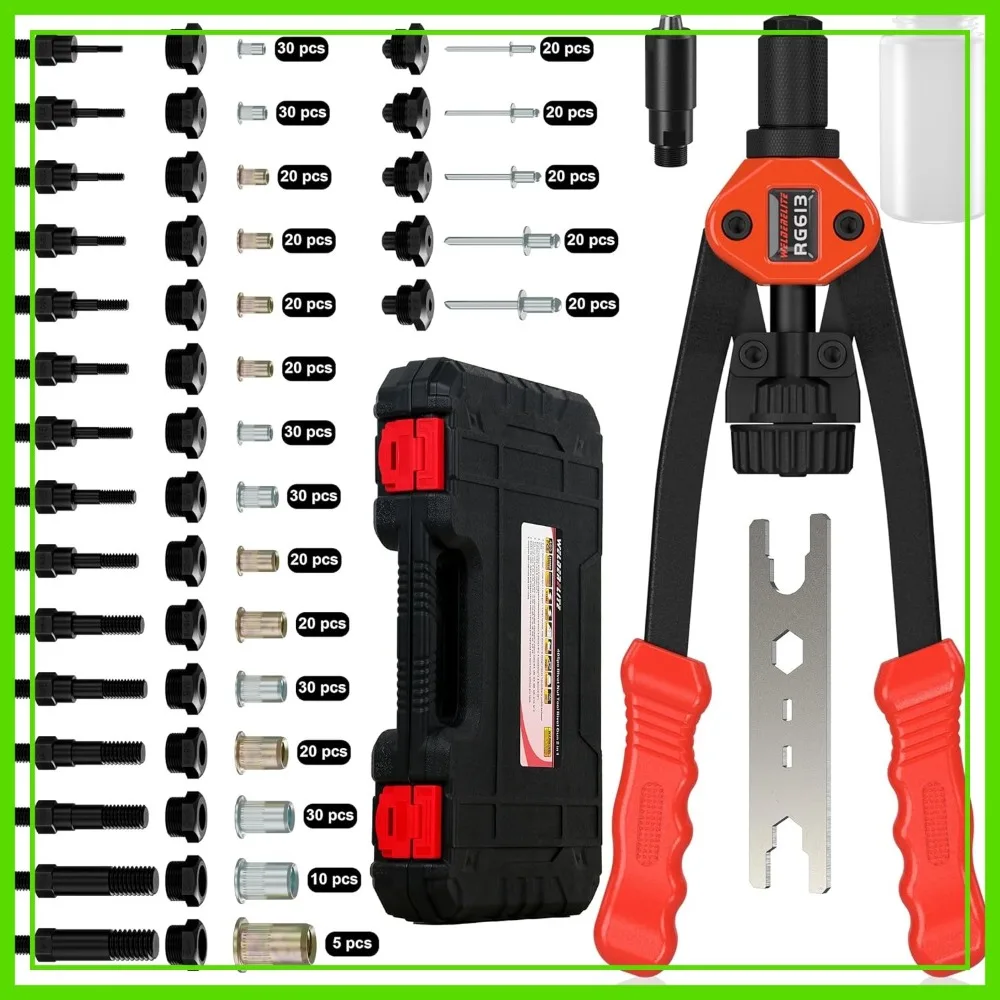 

Rivet Nut Tool Kit 405pcs Dual-Function Rivet Gun with 15 Mandrels 5 Nozzles