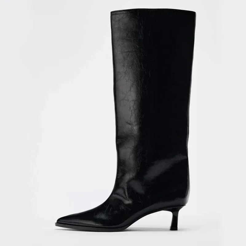 

Bla Wide Boot Tube Pointed Toe Heel High Tube Pants Long Boots Faion Knight Boots Women's New Autumn Winter oes