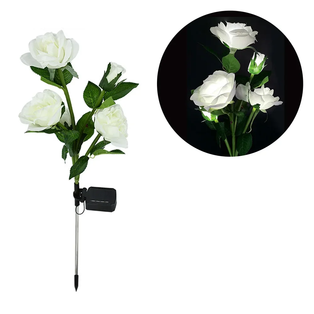 DBF 5-köpfige LED-Solarsimulation Rose Flower Solar-LED-Licht Garten Hof Rasen Nachtlampe Landschaft Garten Heimdekoration Blumen 5