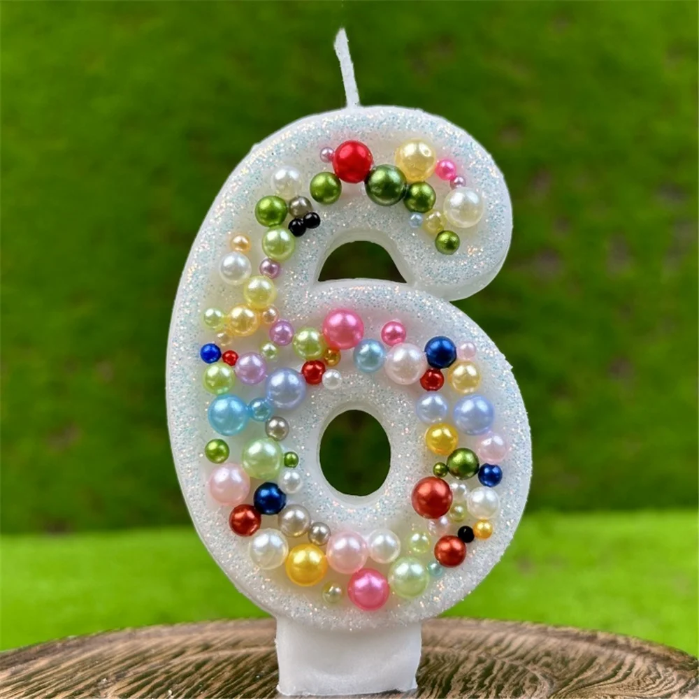 0123456789 Shiny White Digital Candles Cake Decorations Age Years Happy Birthday Holiday Boy Girl Colorful Bead Party Supplies