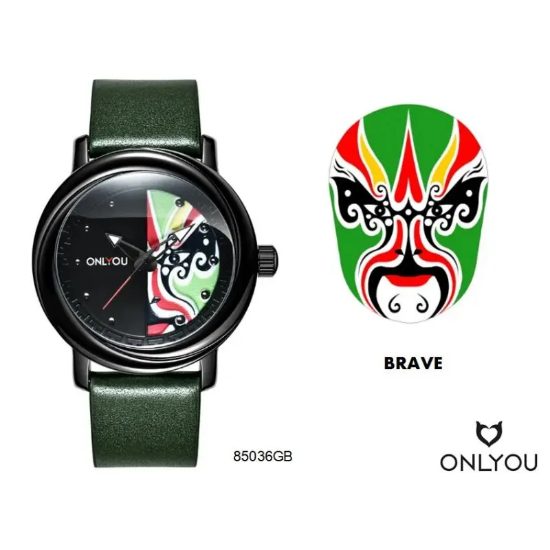 New ONLYOU Chinese Culture Peking Opera Mask Wristwatch,Casual Fashion Student Quartz Watch,Trendy Waterproof Casual Men's Watch