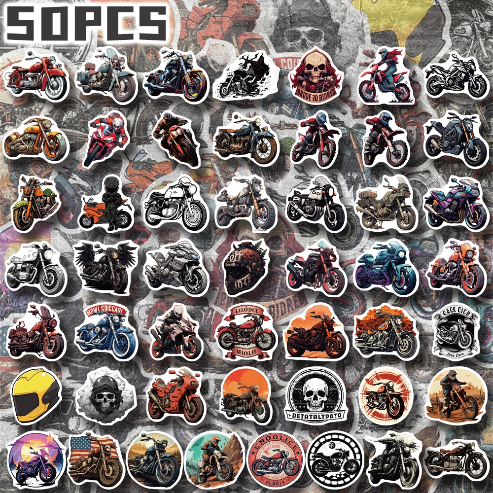 50pcs cool motorcycle themed non-repeating stickers for holiday gift party decors Back to school Class reward Birthday gift