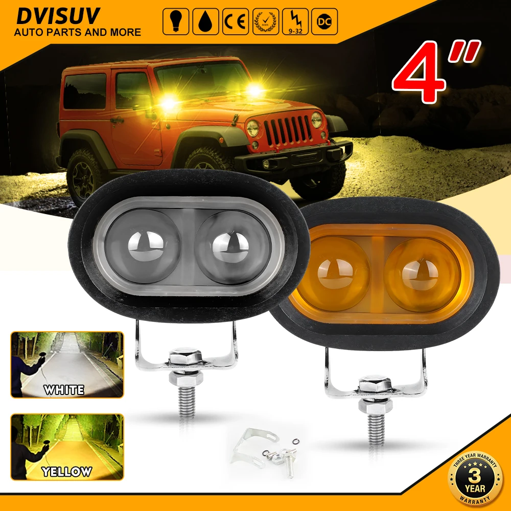 HAOLIDE Oval Amber LED Car Work Lights for Motorcycle Super Bright Led Sportlight 6000K 3000K for Offroad 12V 24V Fog Lamp