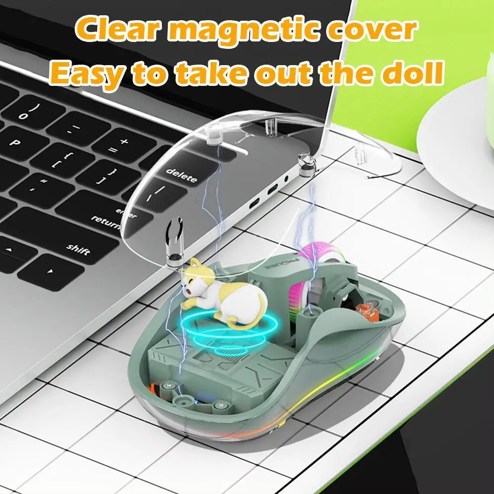 

Fashion Transparent Bluetooth Silent Magnetic Mouse With Cute Doll 3 Mode Wireless Mause With Power Display For Tablets Lap A4U7