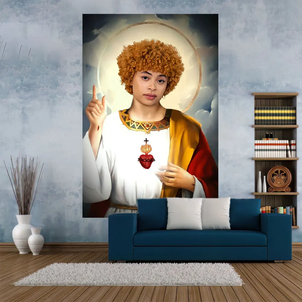 

I Love Ice Spice Hanging Tapestry Rapper Jesus Printed Dorm Or Bedroom Background Cloth Aesthetic Home Decoration