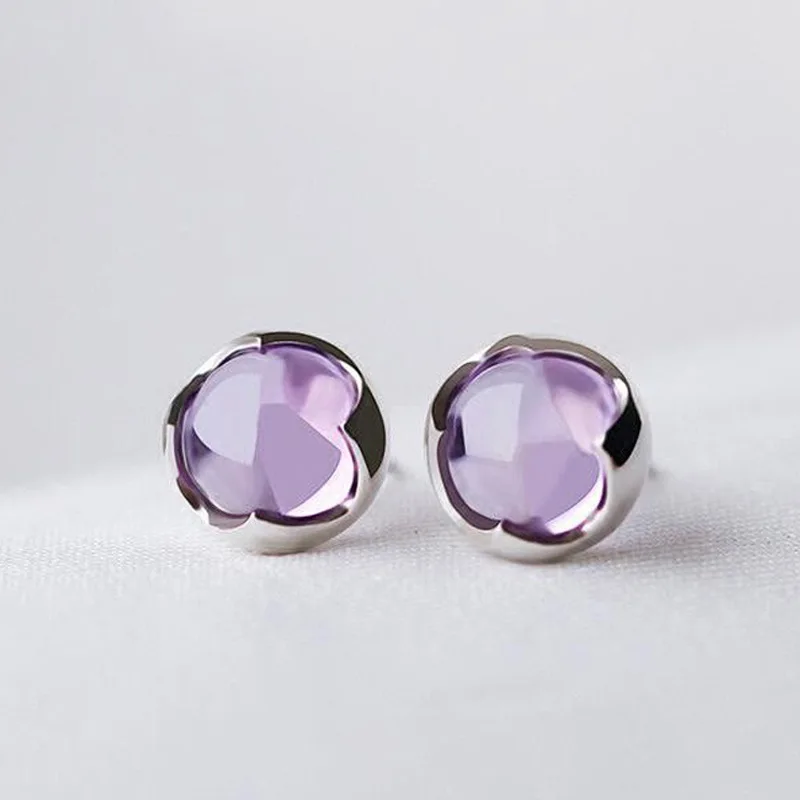 925 sterling silver amethyst stud earrings women\'s simple all-match purple gem ear-caring earrings