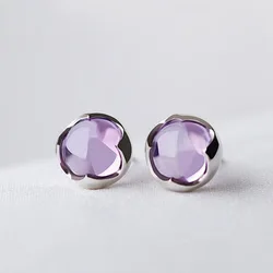 925 sterling silver amethyst stud earrings women's simple all-match purple gem ear-caring earrings