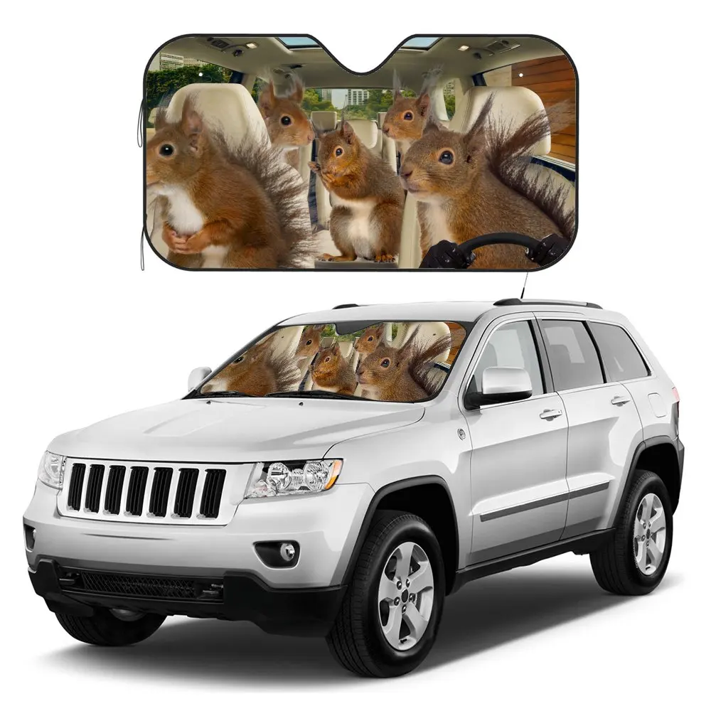 Squirrel Driving Car Interior Front Windshield Sun Shade, Keel-billed Toucan Sunshade for Truck SUV- Blocks Uv Rays Protector