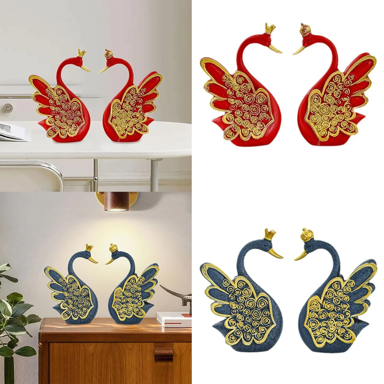 2Pcs Swan Statues Collection Decorative Figurines for Bedroom Shelf Wedding