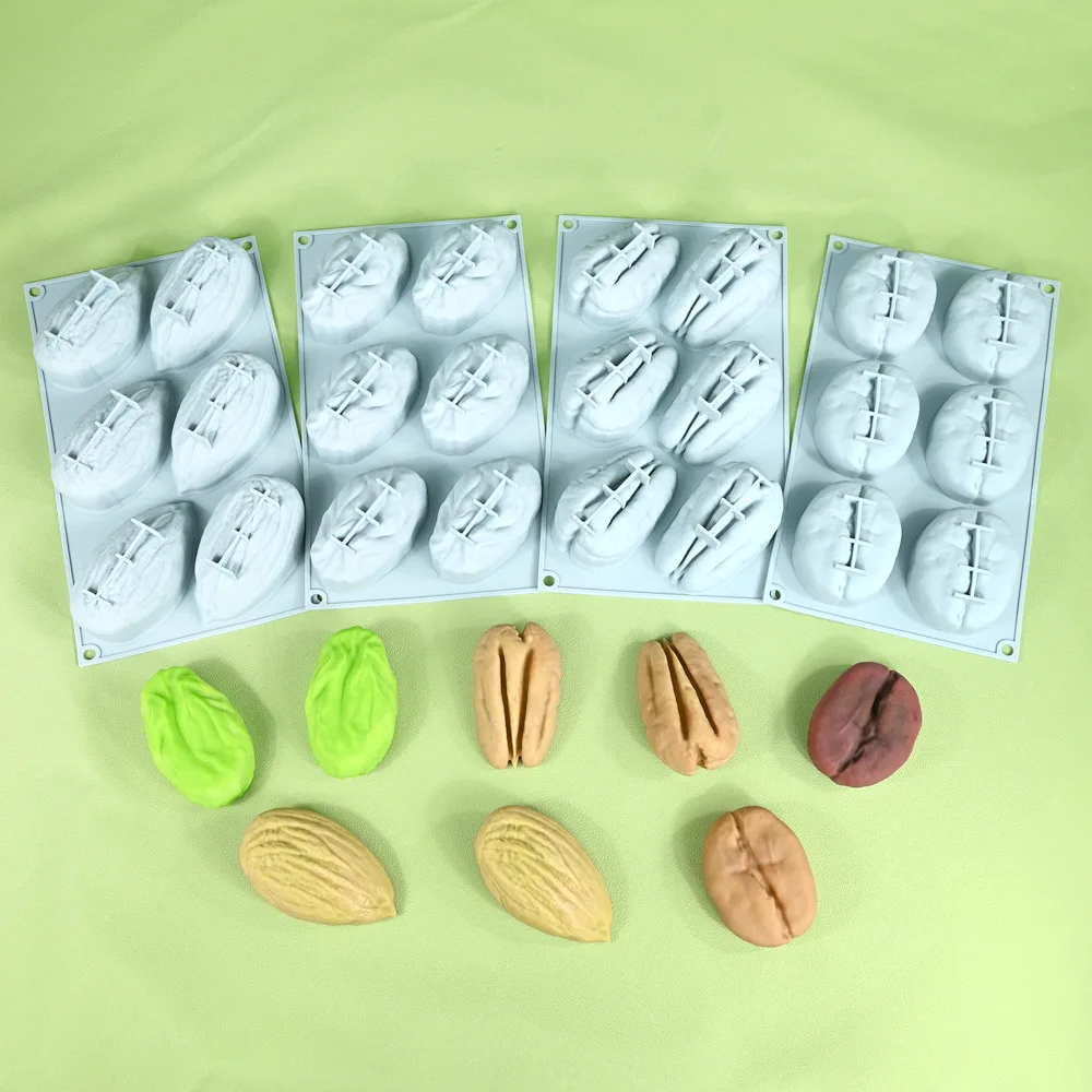 

3d Nut Silicone Molds 6-hole Diy Almond Pistachio Pecan Coffee Beans Fondant Cake Mousse Chocolate Mould Cake Decoration