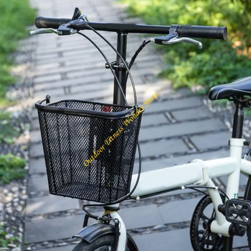 

E8BF Folding Bike Basket Front Handlebar Shopping Bag Detachable Metal Bicycles Basket Bicycles Accessories Easy to Use