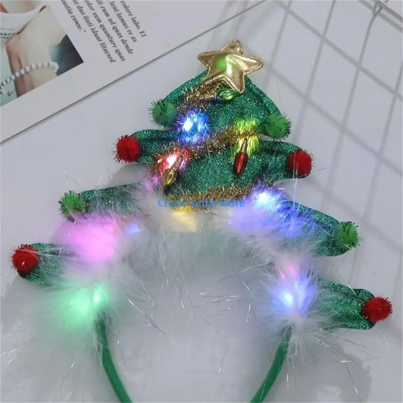 50LE Light Up Christmas Tree Headband Fun Costume Hair Hoop for Holiday Parties and Celebrations Wedding Birthday New Year