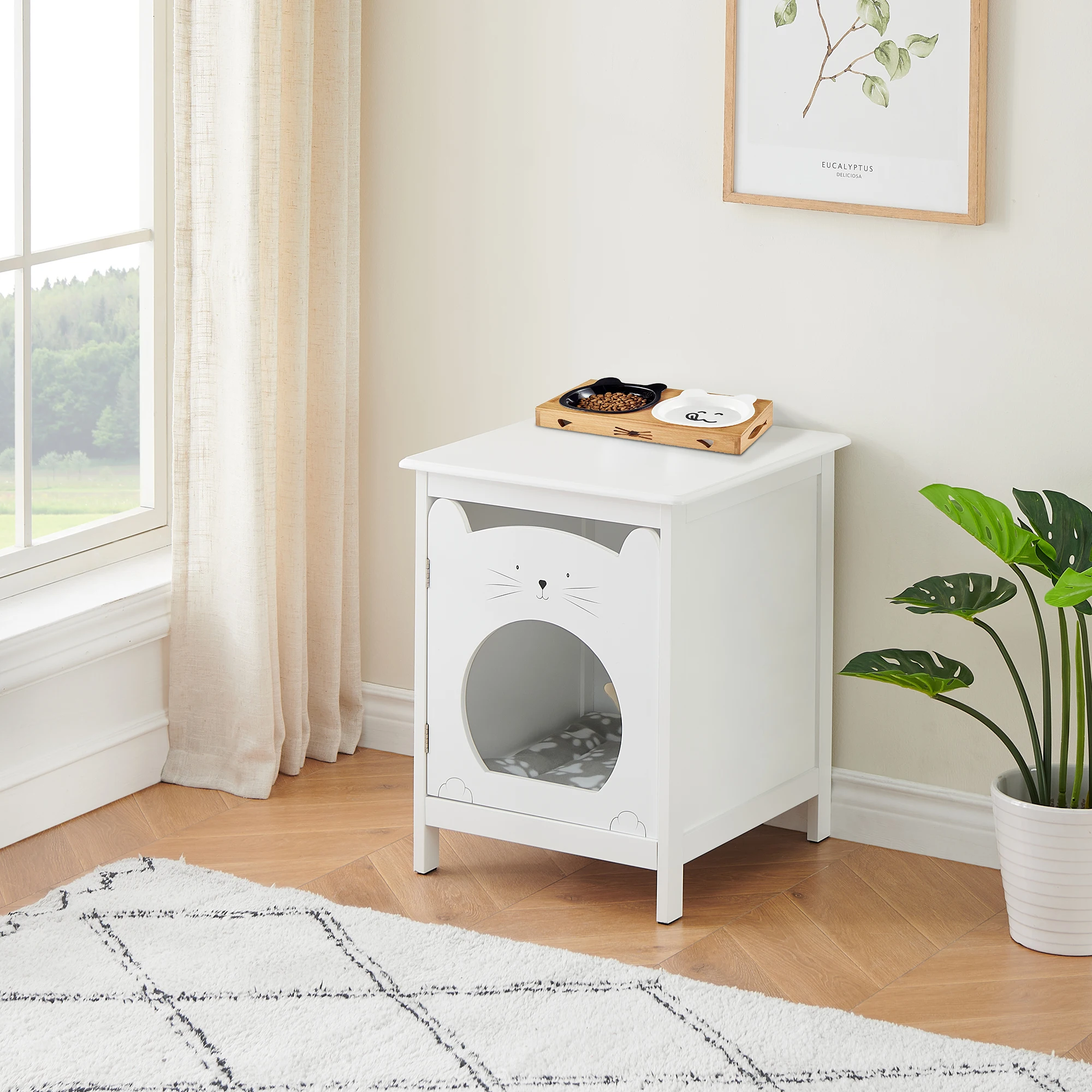 Nachttisch mit Katzenhaus, Beistelltisch, Haustierhaus mit weicher Matte, Wohnmöbel, Haustierkiste, Beistelltisch für Wohnzimmer, Schlafzimmer – Detail 12