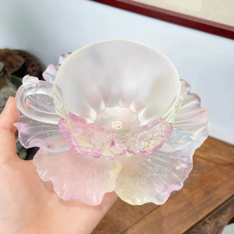 Goddesses, Hibiscus, Seven-Color Gradient Ancient Glass Teapot, Coaster, Table Ornament, Intangible Cultural Heritage