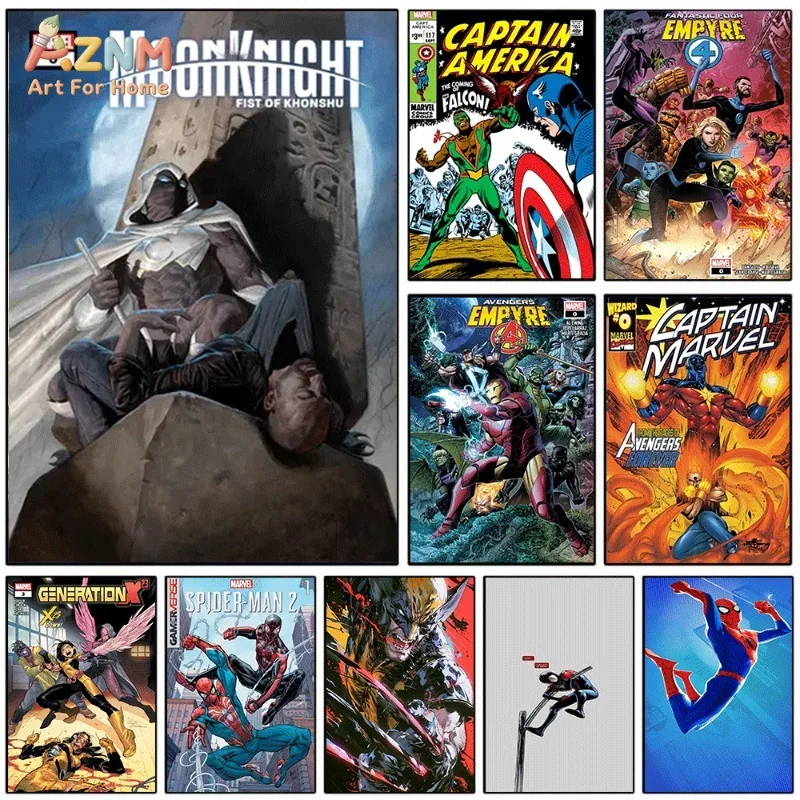 Marvel Comic Canvas Poster Set  Captain America Fantastic Four Spider-Man Wolverine Retro Comic Wall Art Gaming Room Decor