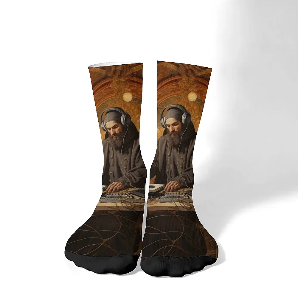 

Men's fashion socks, novelty fun crew socks, DJ music theme, soft and comfortable, hip hop leisure sports outdoors, ideal gift.