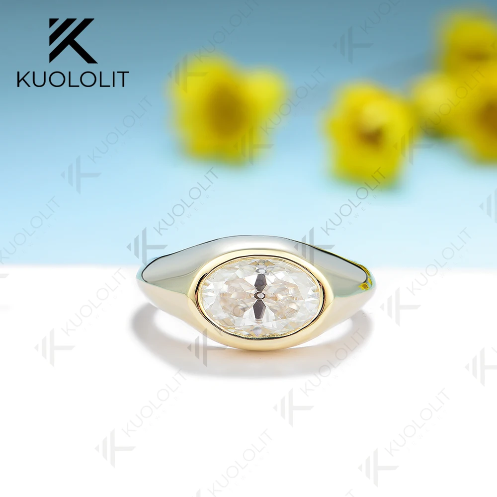 Kuololit OMC Oval Cut Moissanite Rings for Women PT950 Solid 14K 10K 585 Silver Yellow Gold for Engagement Wedding Christmas