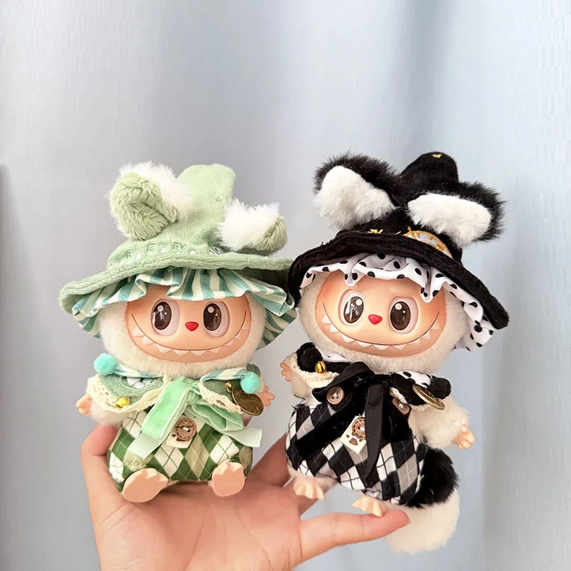 Vestiti per Labubu 1a-3a generazione 15/17 cm bambola magica strega vestito colorato cappelli da mago coda di peluche dettagli bambola elfo incantato