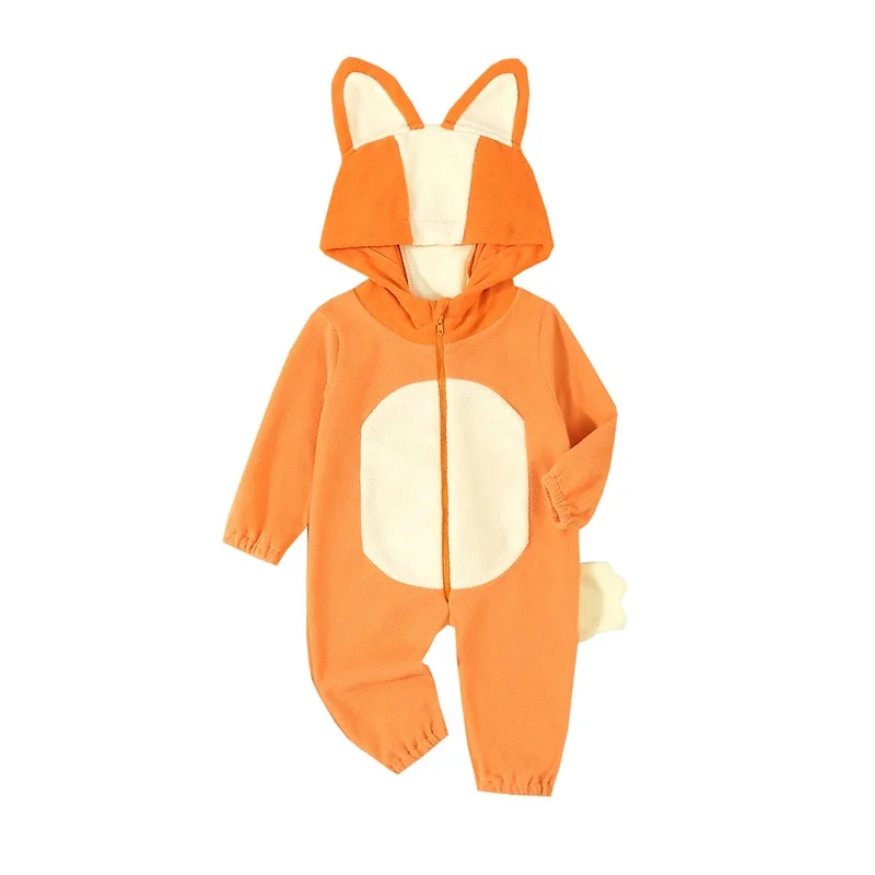 Cartoon Blue Orange Dog Costume For Toddler Baby Boys Girls Halloween Costume Hooded Ear Tail Jumpsuit