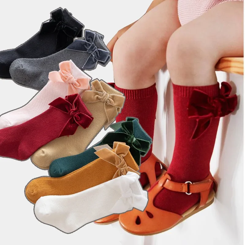 New Brand Baby Toddlers Socks Autumn Spring Children Girls Knee High Long Sock Cotton Big Bow Spanish Style Kids Floor Socks