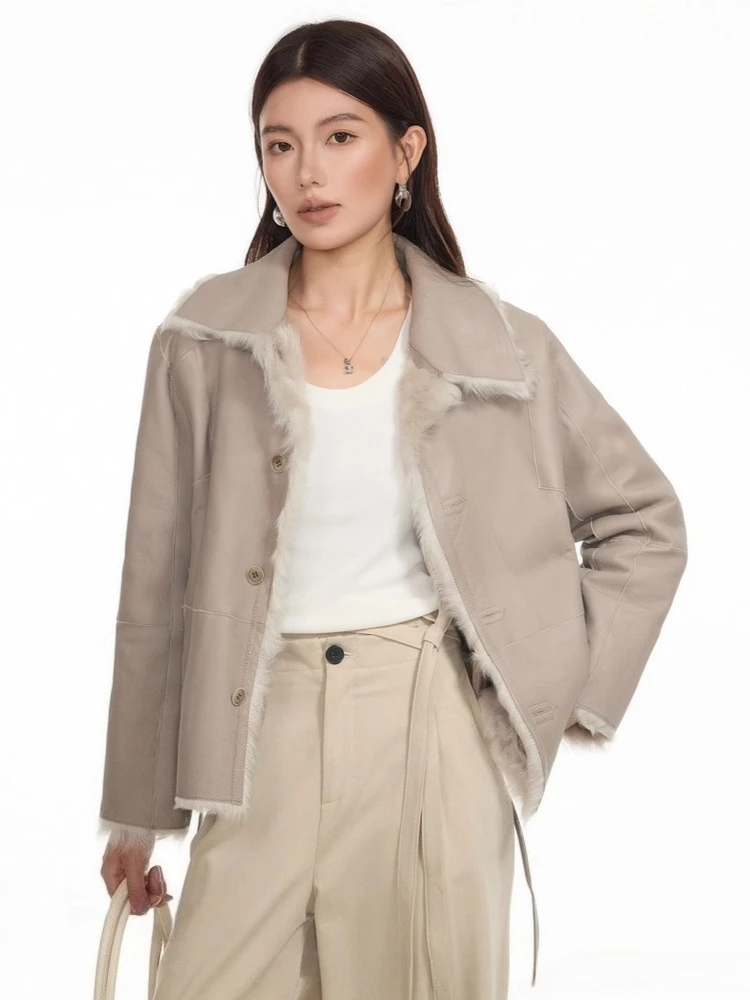 High-end Luxury Natural Lamb Fur Jackets for Women Simple Double-sided Wear Short Winter Genuine Leather Real Fur Shearling Coat