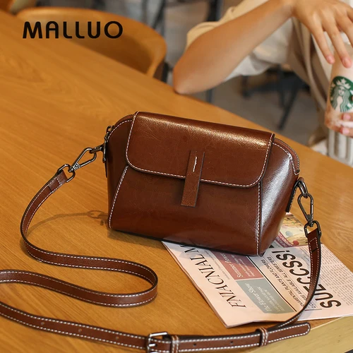 Imagen 2 del producto Bolso cruzado de cuero genuino de piel de vaca con cera de aceite para mujer, bolso de hombro versátil a la moda, bolso informal para teléfono para mujer