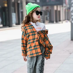 Girls Plaid Shirt 2024 Autumn Girls Clothes Teenage School Shirts for Girls Blouse Casual Children Tops 12 13 14 Kids Clothes