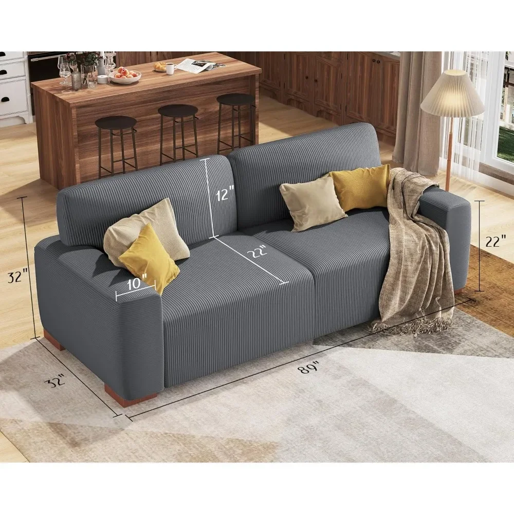 89 Inch Oversized Sofa with Thick Armrest, Corduroy Comfy Sofas Couch for Living Room, 3 Seater Sofa