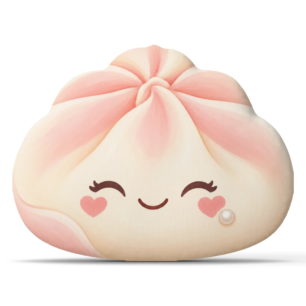 Cute Blush Bao Dumpling Throw Pillow Kawaii Food Cushion with Pink Bow Heart Face Irregular Stuffed Sofa Home Decor Gift