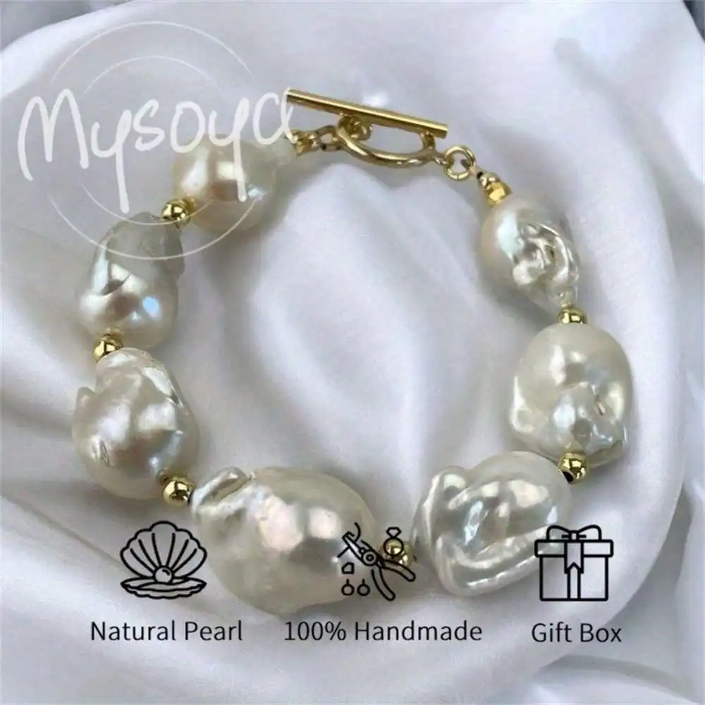 

MYSOYA большой белый браслет из пресноводного жемчуга в стиле барокко 12-14 мм, подарочная коробка с жемчугом, подарок на день рождения, свадебный подарок, подарок на день рождения