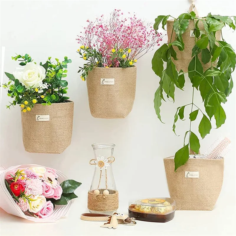 Storage Bag Wall Hang Behind The Door Organizer Linen Pocket  Used For Cosmetics Stationery Wardrobe Flowerpot Decoration Basket