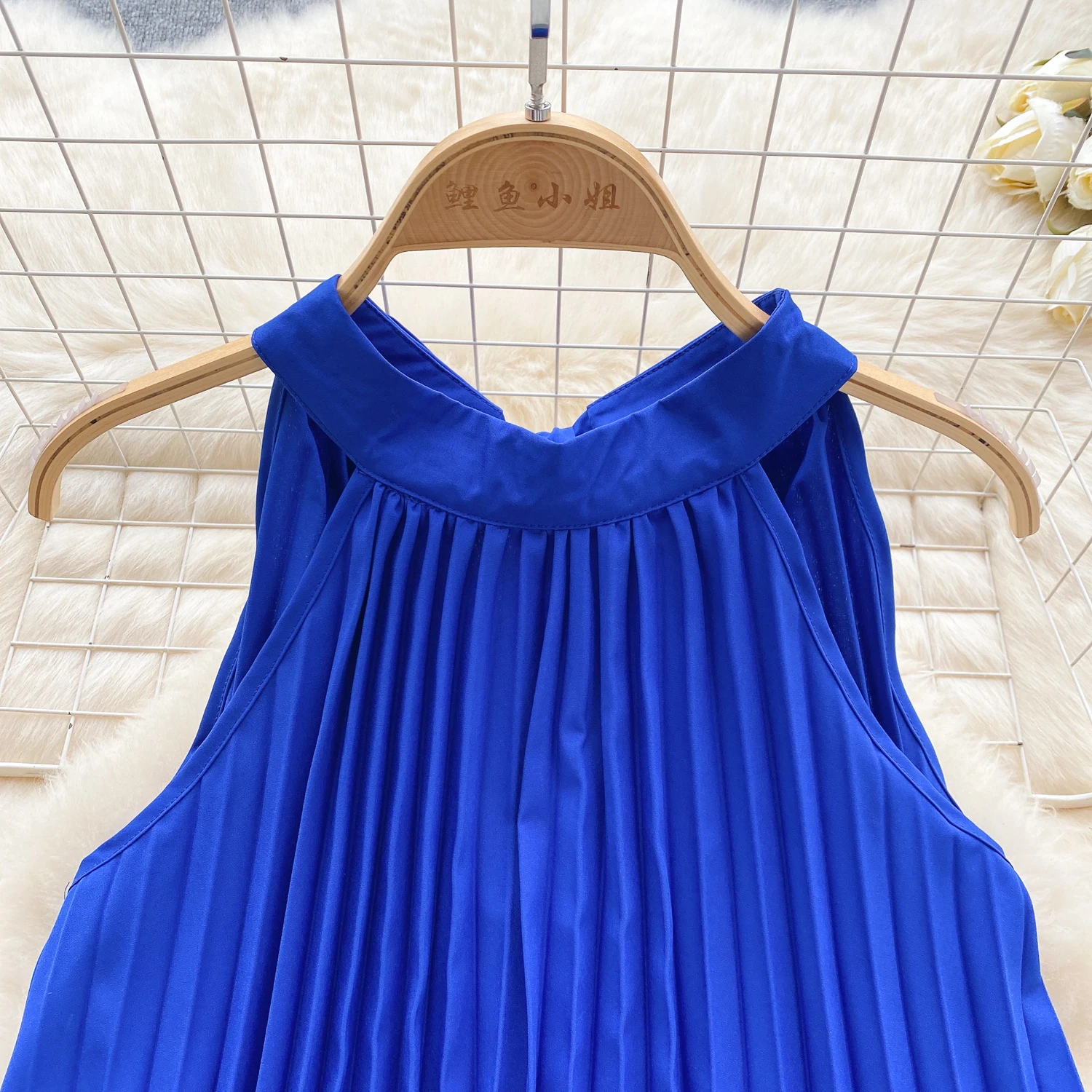 Chic Solid Pleated Bow Slip Dress Elegant Halter Dress Beach Casual Vacation Sleeveless A-line Vestidos Summer Women