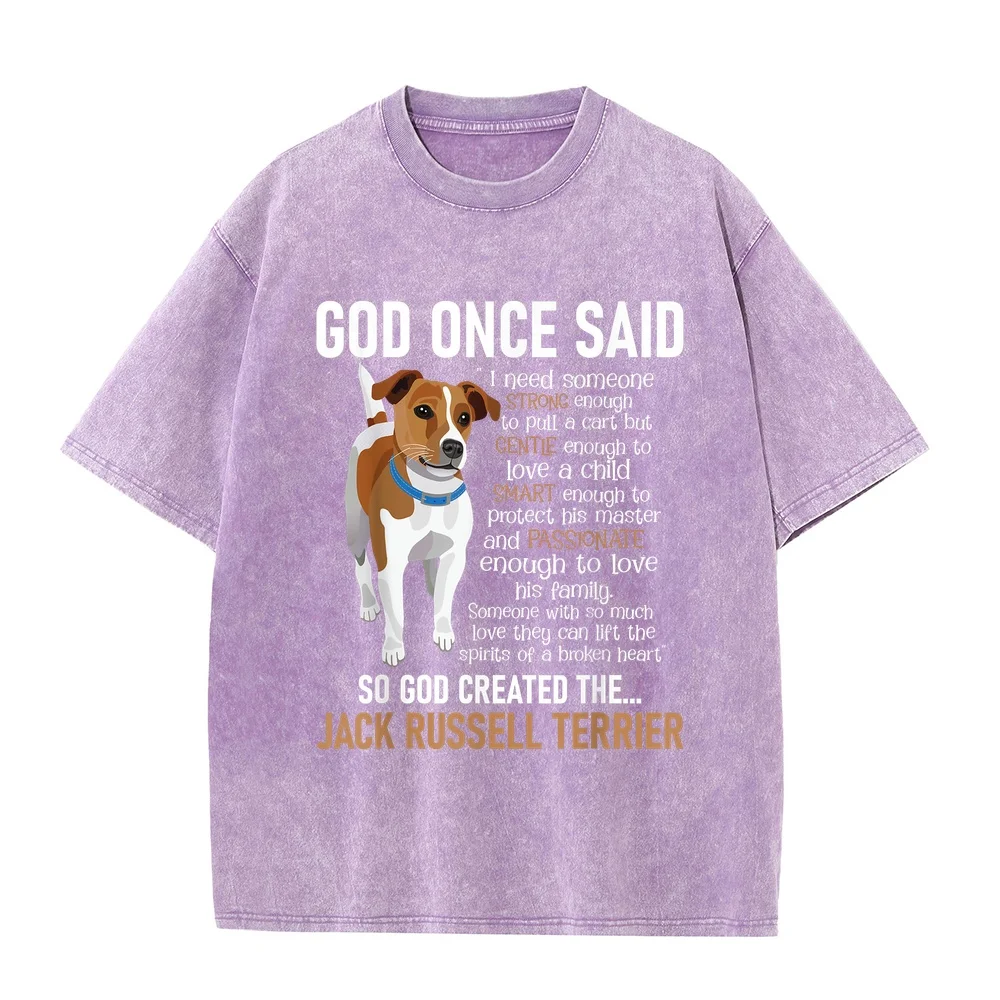God Created The Jack Russell Terrier Dog Lover T-Shirt T-Shirts Man Clothes Camiseta Hombre Daily Man's Casual Street Tee