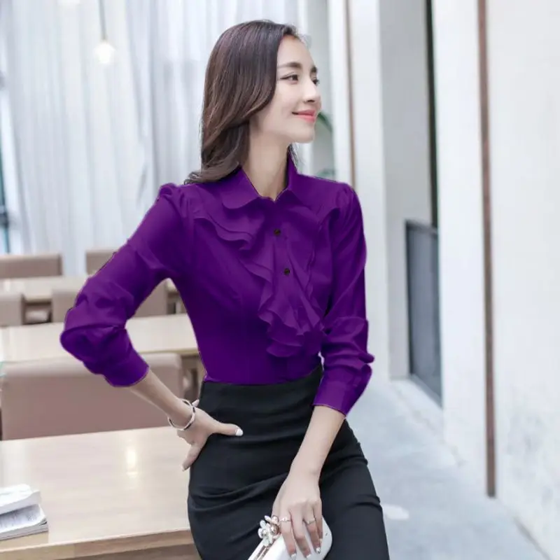 Spring Autumn Solid Color Tops Office Lady Long Sleeve Ladies Fashion Blouses 2024 New Patchwork Intellectual Women\'s Clothing