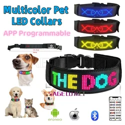 RGB Multicolor Pet LED Dog Collars Programmable Multilingual Scrolling Customized Text Animations Rechargeable Glowing Necklace