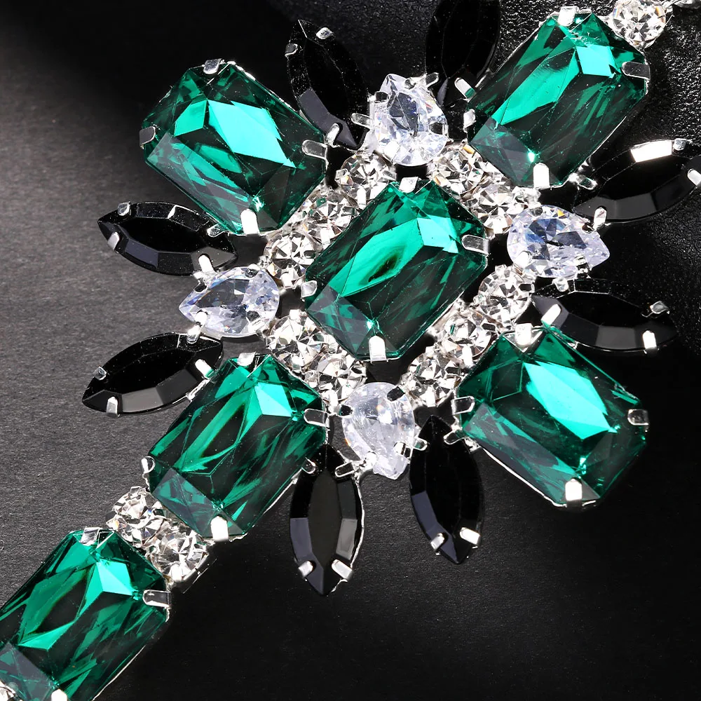 Green Corss Pendant Choker Bridal Collar Charms Party Accessories Statement Necklace Rhinestone Jewelry Pendant Wholesale Gift