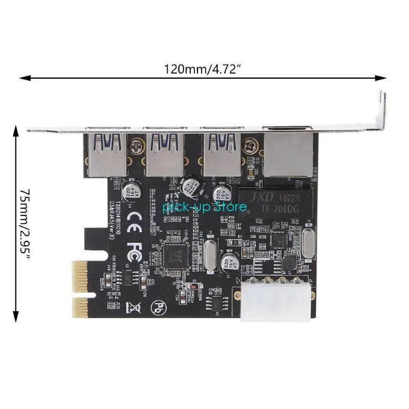 Q5WA PCI-E إلى USB 4 منافذ (4 USB3.0 +1 بطاقة توسيع RJ45 PCI E بطاقة محول USB