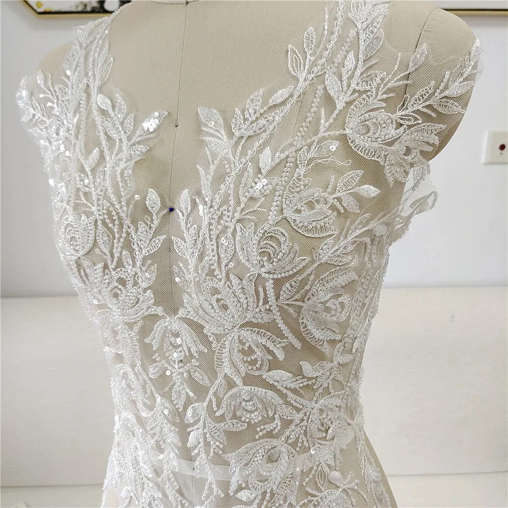 

Making Hollow Out Applique for Neckline Chest Decoration DIY Bridal Lace Fabric Heavy Embroidered Floral Wedding Dress Trim