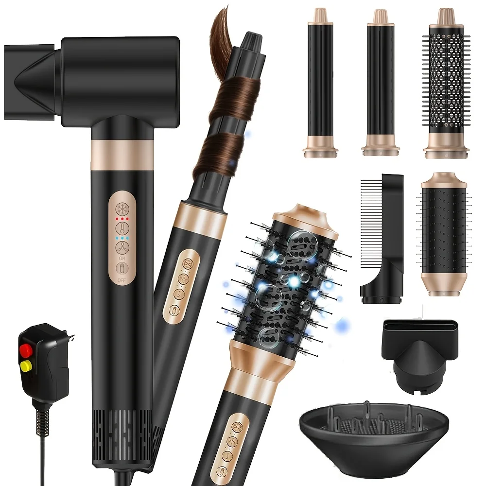 8 In 1 Blue Hot Air Styler Brushless Hair Dryer Brush Negative Ion Curling Wand Volumizer Diffuser Professional Hair Styling Tool For Women