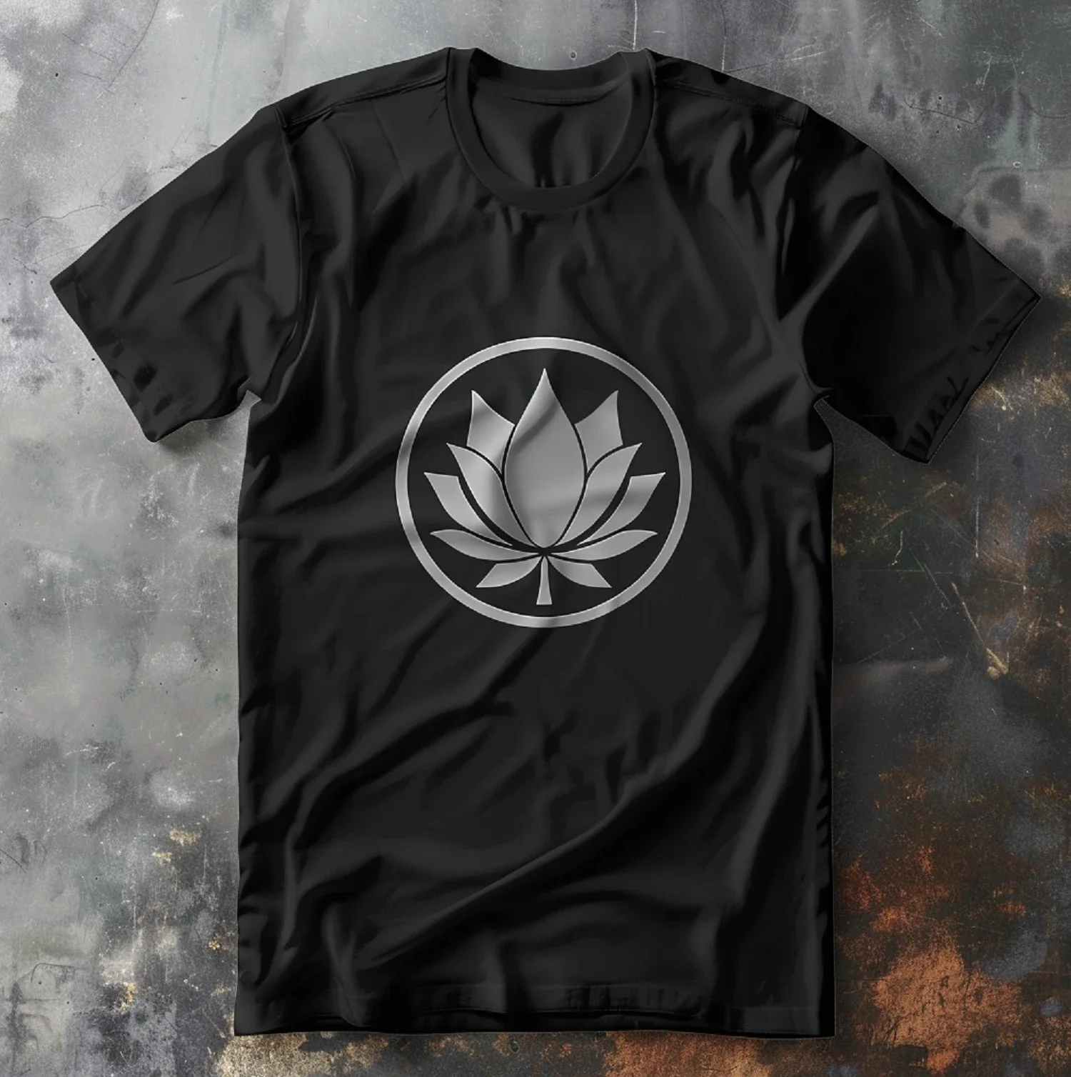 Funny Black Tee with Elegant Silver Lotus Black T-shirt with Striking Silver Lotus Print Men Clothing Graphic TShirts Harajuku