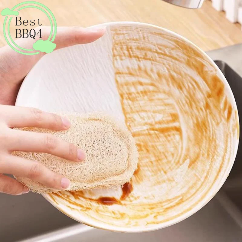 (BBQ4) 6 piezas de estropajo de luffa natural, paño de limpieza, esponja, almohadilla de fregado, cepillo limpiador para eliminar manchas de aceite de platos y ollas