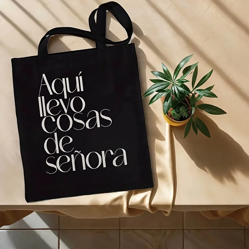Newest Shoulder Cute Minimal Line Cat Paw Print Black Canvas Tote Bag Casual Student Daily Shoulder Bag view 3
