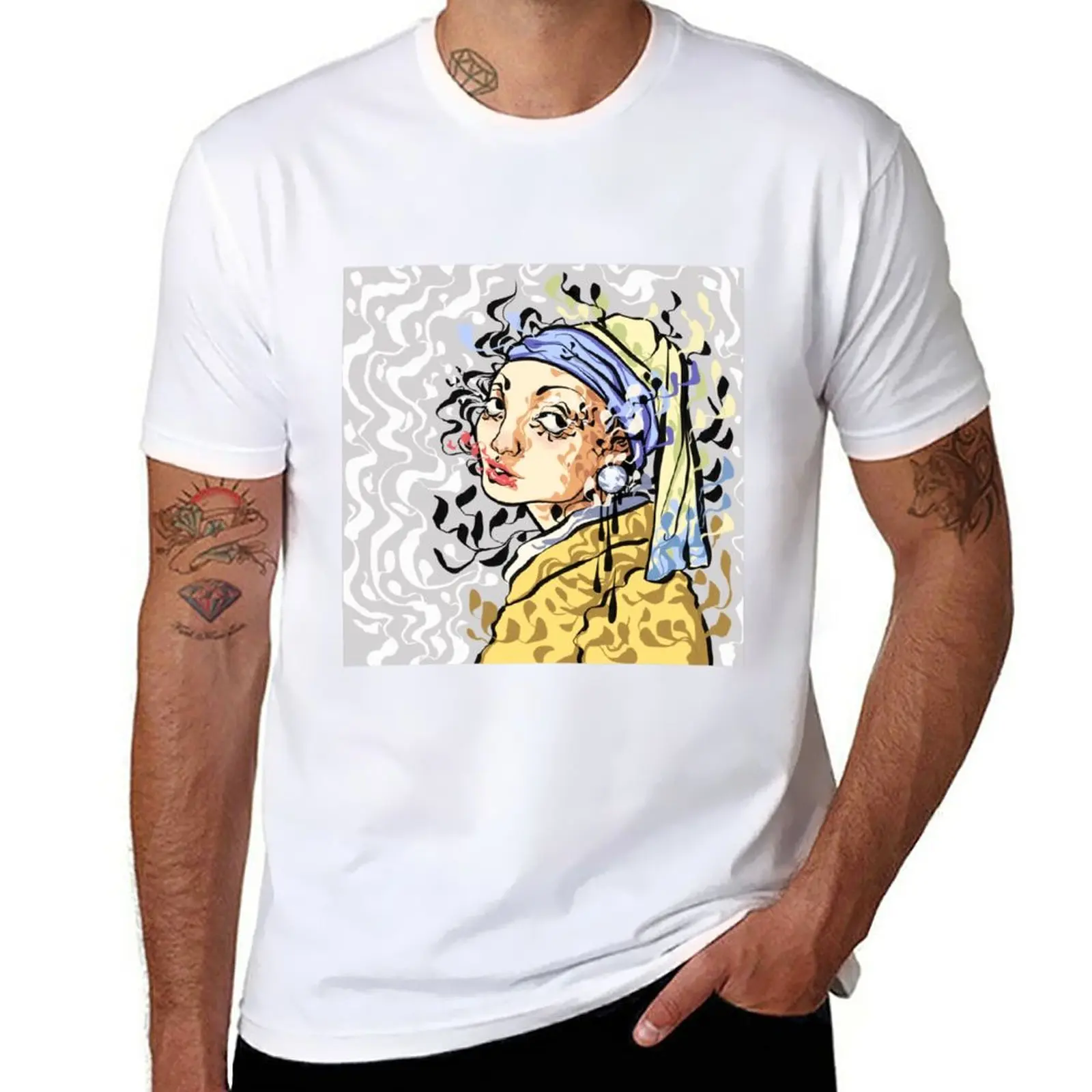 New Girl With a Pearl Earring T-Shirt Tee shirt korean fashion mens graphic t-shirts anime