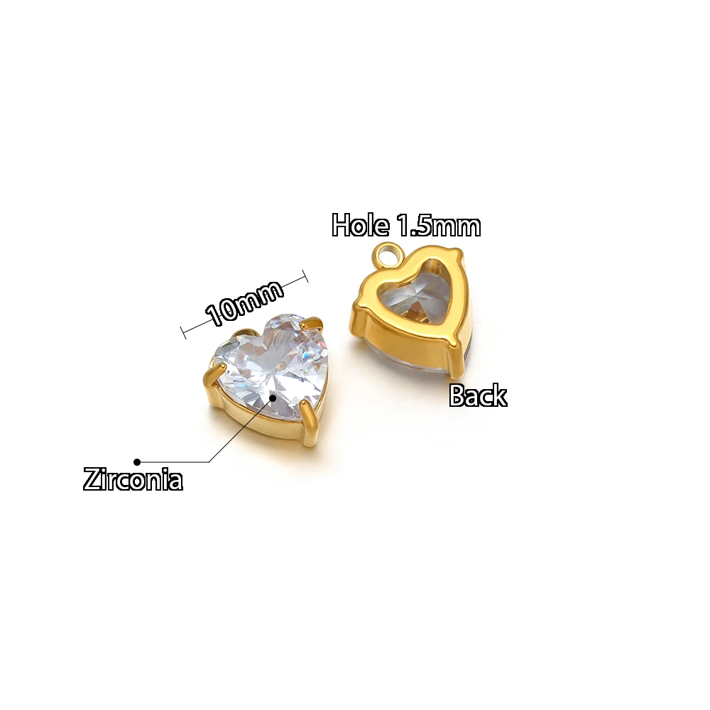 5 Stück Edelstahl 10mm Herz-Zirkonia-Anhänger für DIY-Schmuckherstellung, Halsketten, Armbänder, Ohrringe – Detail 3