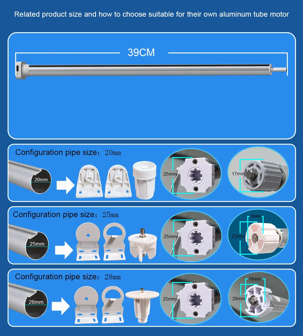 Cortinas enrollables inteligentes con batería, persianas eléctricas con Motor inalámbrico, Smart Life, tubo de 20, 25 y 28mm, Control remoto por