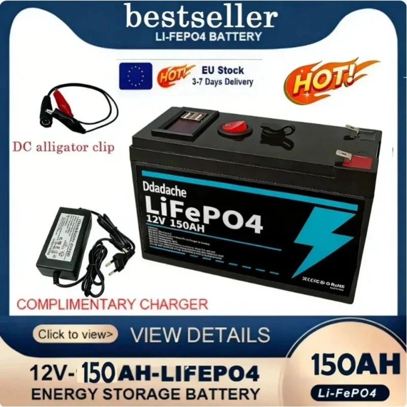 Akumulator litowy LiFePO4 12V 150Ah, z wbudowanym BMS, idealny do zabawek elektrycznych, paneli słonecznych, echosond, pojazdów elektrycznych dla dzieci. — 2