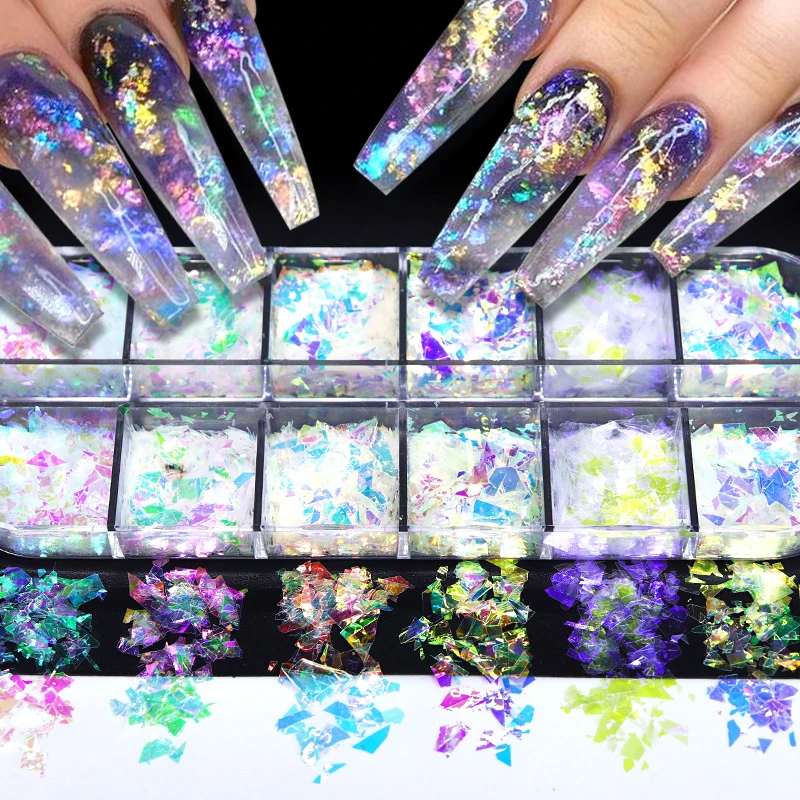 1Box 12 Colors DIY Nail Art Decor Imitation Yunjin Ice Wafers Nail Sequins Irregular Nail Art Glitter Sticker Manicure Design