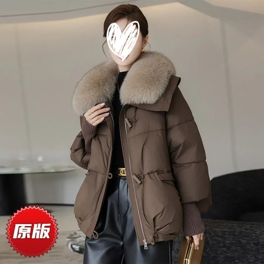 2024 New Winter Warm Goose Down Jackets Natural Real Fox Fur Collar Puffer Jackets Women Thick Female Streetwear Coats