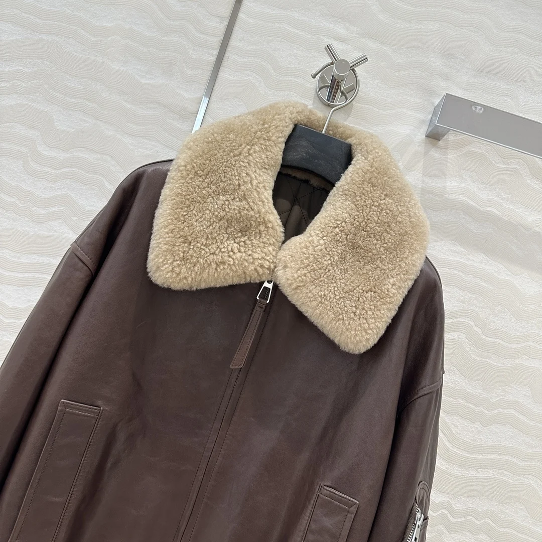 2024 Winter New Women's Clothing Classic detachable lambskin collar sheepskin cotton jacket 1112