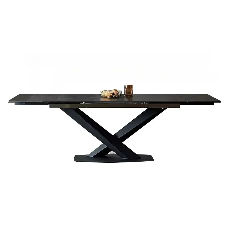 

-Modern Retractable Sintering Stone Dining Table Chairs Luxury Dining Table Set 6 Seats Foshan Factory Furniture Recycled Pine